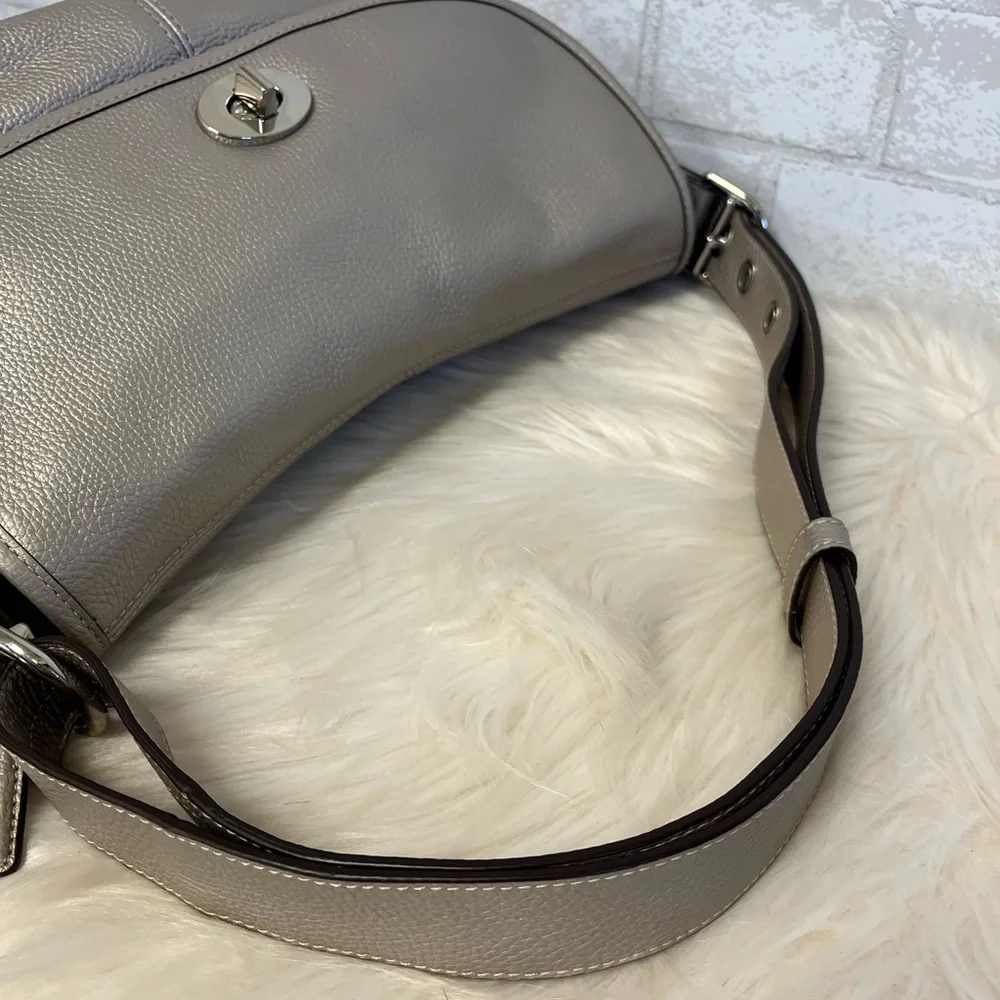 Coach Metallic Silver Leather Shoulder Bag